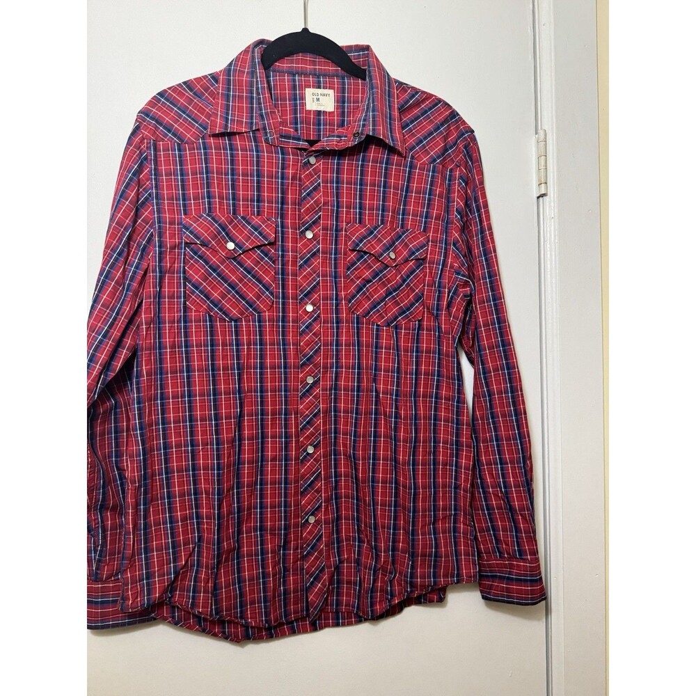 Old Navy Men’s Red & Blue Plaid Shirt Size Medium